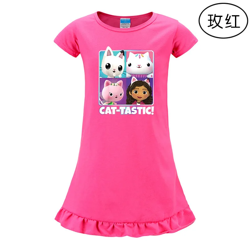 

New Gabby's Dollhouse Nightdress Teen Girl Pajamas Dresses Children Cartoon Summer Nightgown Home Clothes Kids Sleepwear Gecelik