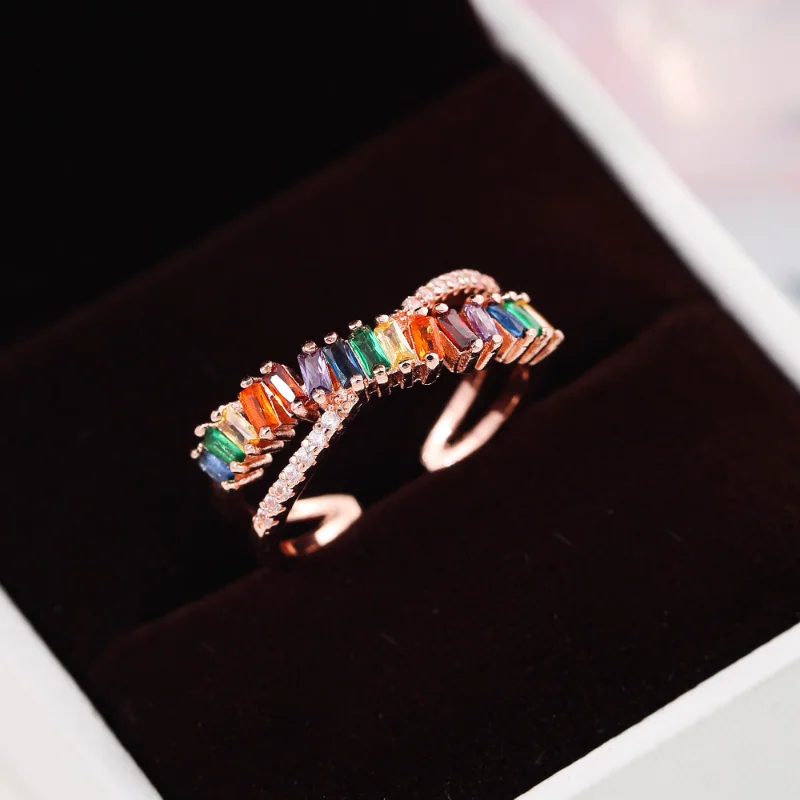 

Fashion New Color Rose Gold Open Ring Women Party Anniversary CZ Crystal Jewelry Gift High Quality Cubic Zirconia Stone Ring