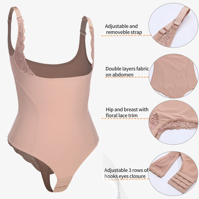 Lace Thongs Bodysuit Shapewear Women Full Body Shaper Waist Trainer Abdomen Slimming Underwear Tummy Control Shaper Underbust