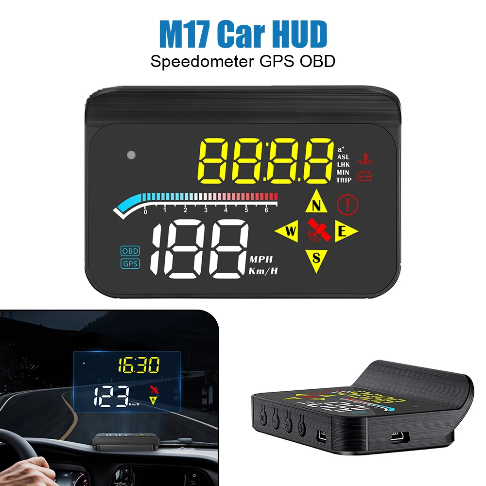 

Автомобильные аксессуары для электроники проектор на лобовое стекло цифровой M17 OBD GPS дисплей на лобовое стекло Автомобильный спидометр на лобовое стекло для всех автомобилей