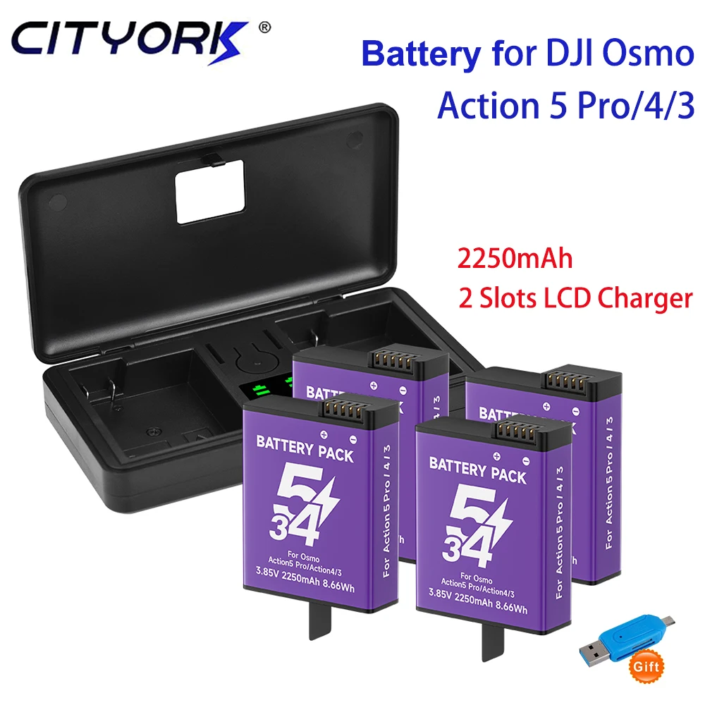 Для DJI Osmo Action 5 Pro 4 Аккумулятор 2250 мАч 3 Сменный аккумулятор для камеры с зарядным