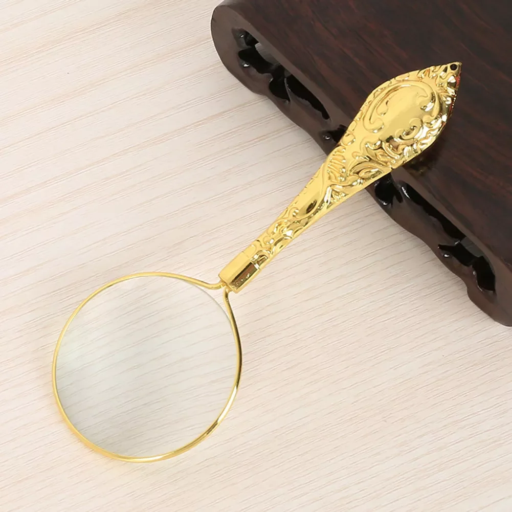 

Style 5x 45mm Gold Carved Magnifying Glass Lens Embossed Handheld Magnifier for Reading Inspection Jewelry Loupe