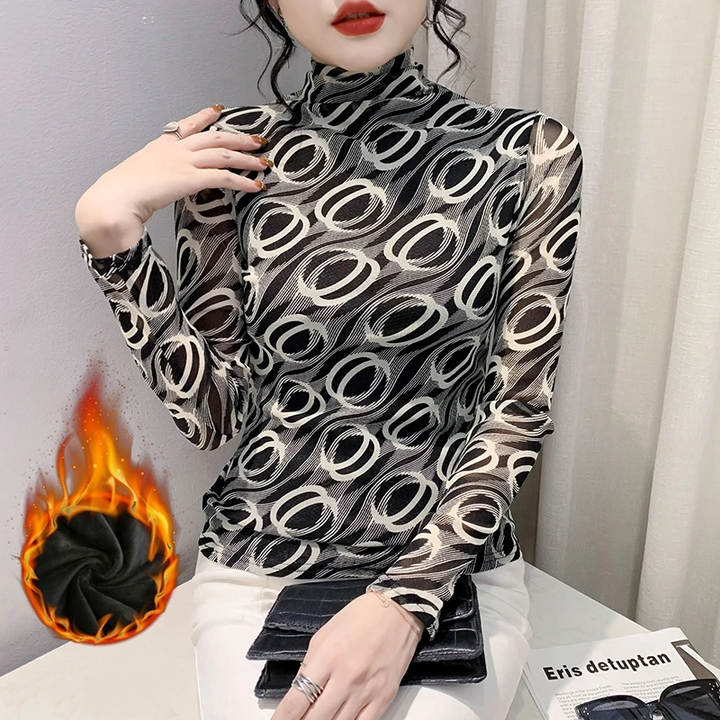 

Женская винтажная флисовая футболка с длинным рукавом и геометрическим принтом