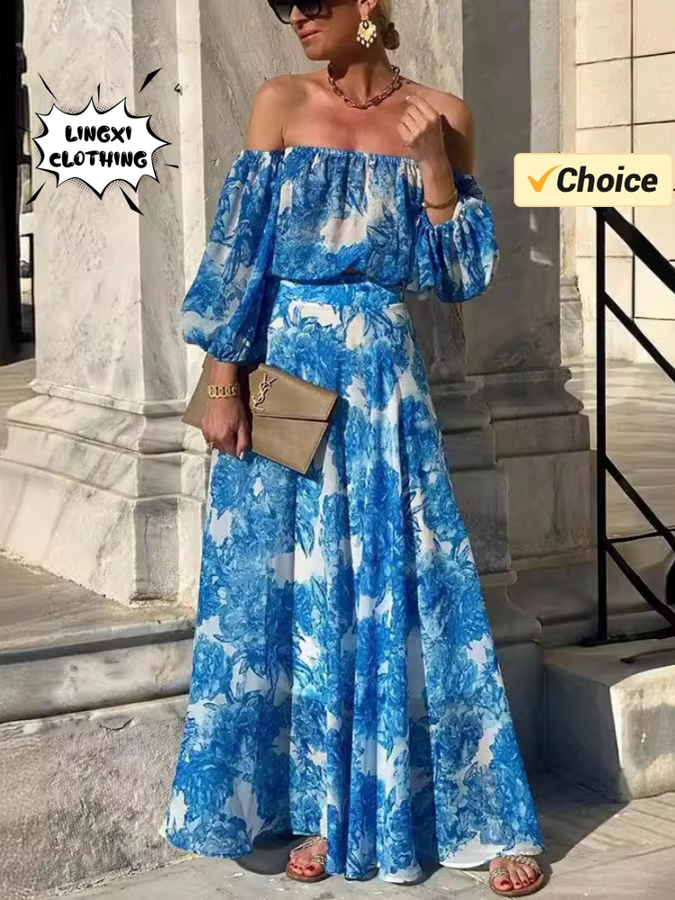 Летнее Элегантное Женское Платье Длиной До Пола На Одно Плечо С Высокой Талией И