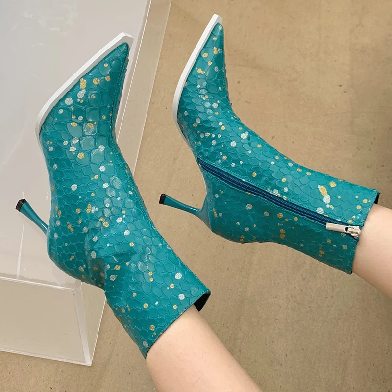 

New 2022 Fashion Bling Elegant Women Modern Boots Female Heel Shoes Pointed Toe Casual Outdoor Party Dress Ladies Ankle Boots