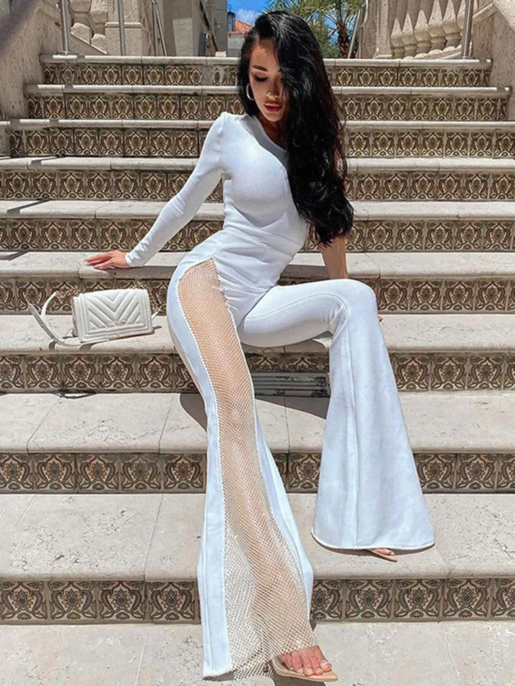 Articat В лоскутном стиле с украшением в виде кристаллов Bodycon Комбинезоны для женщин