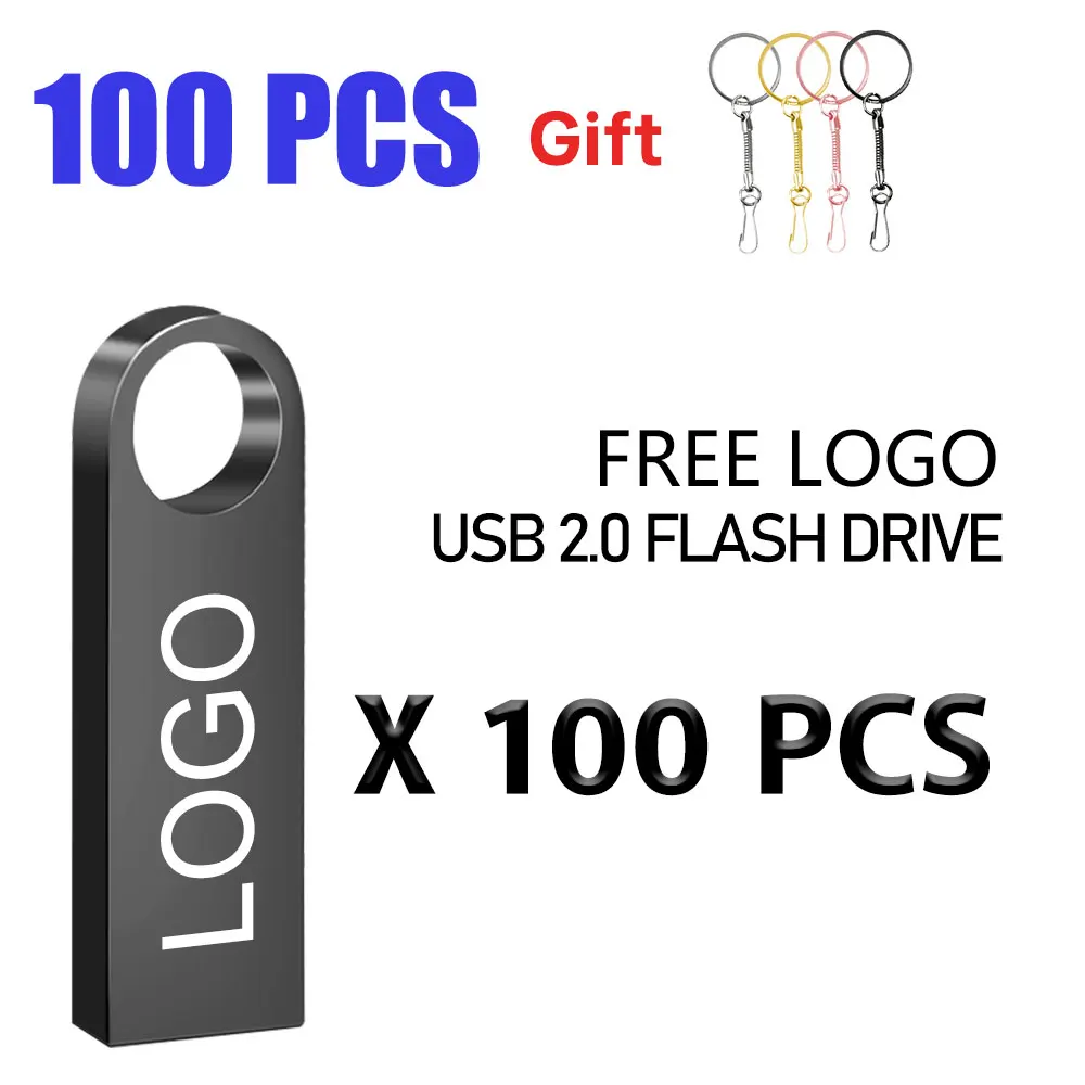 

USB флеш-накопитель с бесплатным логотипом на заказ, 100 шт., 2 ГБ, 4 ГБ, 8 ГБ, 2,0, высокоскоростной флеш-накопитель, 16 ГБ, 32 ГБ, 64 ГБ, флешка, металлические usb-накопители с ключом