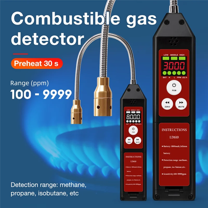 Фото Детектор утечки горючих газов A25P с звуковой сигнализацией - LD610 для обнаружения метана (C4H10, H2) в диапазоне от 100 до 9999 ppm №5