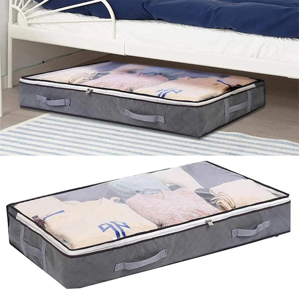 

Foldable Under Bed Bags Large Clothes Quilt Blanket Bag Clear Window Home Dustproof Clothes Storage Bag Zippered Organizer