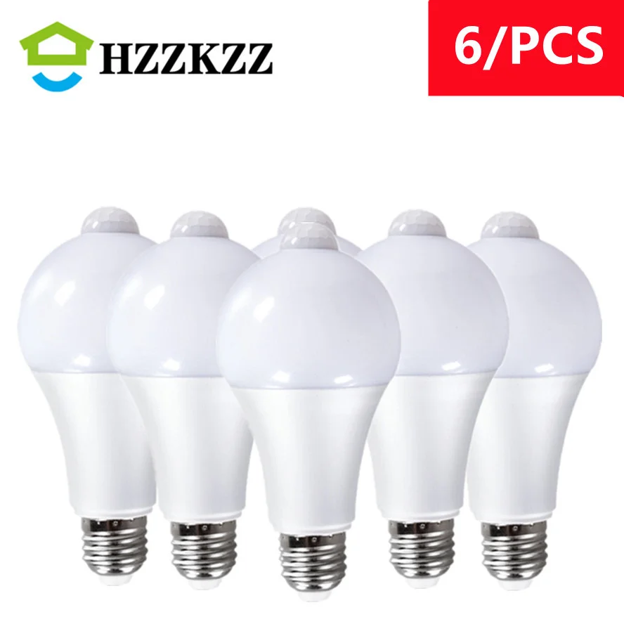 6/PCS LED E27 PIR Motion Sensor Light Bulb 9W 12W 15W 18W 220V Infrared Radiation Motion Detector Sensor Lamp for Home lighting