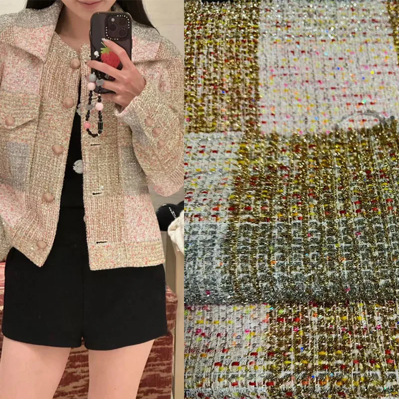 Твидовая ткань в европейскую и американскую клетку с блестками для женщин