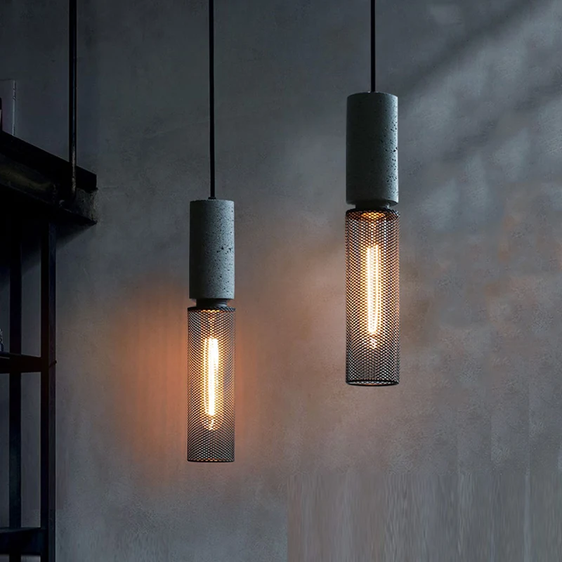 

Bedroom Bar Coffee Dinning Room Nordic Hanging Lamp LED Loft Style Industrial Pendant Light Fixtures Cement Metal Lampshade