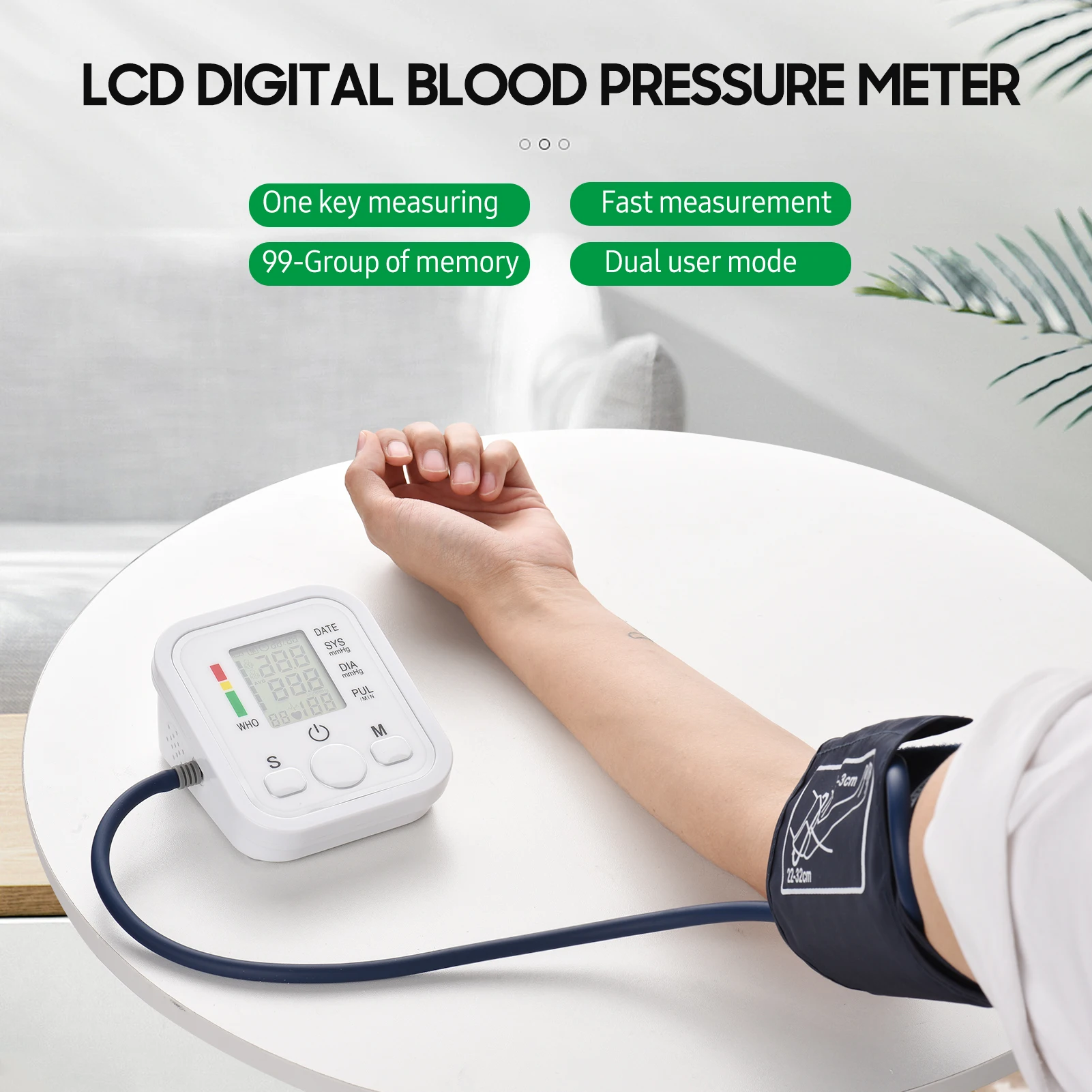 Portable Blood Pressure Monitor Household Arm Band Type Sphygmomanometer LCD Display Tonometer Accurate Measurement Manometer |