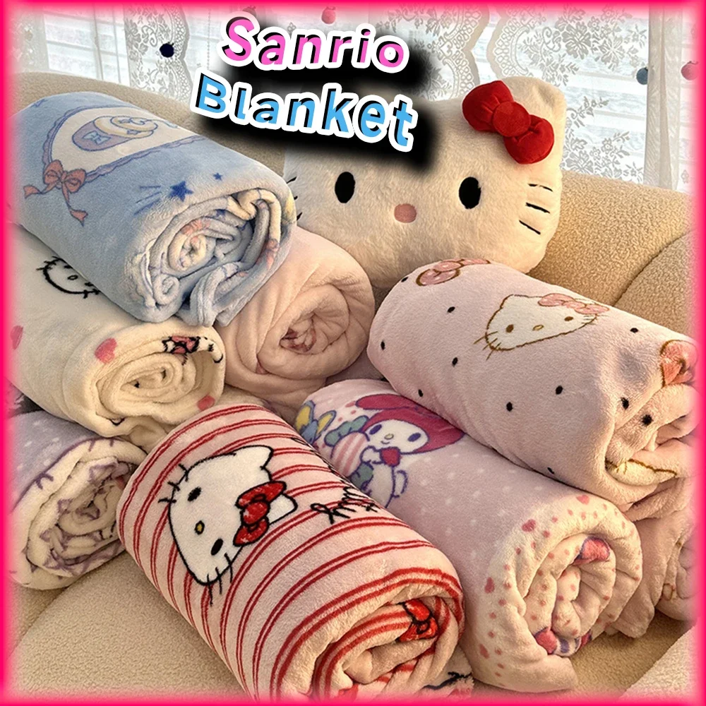 Kawaii Hello Kitty осеннее большое тонкое одеяло Sanrio аниме Cinnamoroll My Melody Kuromi плюшевое