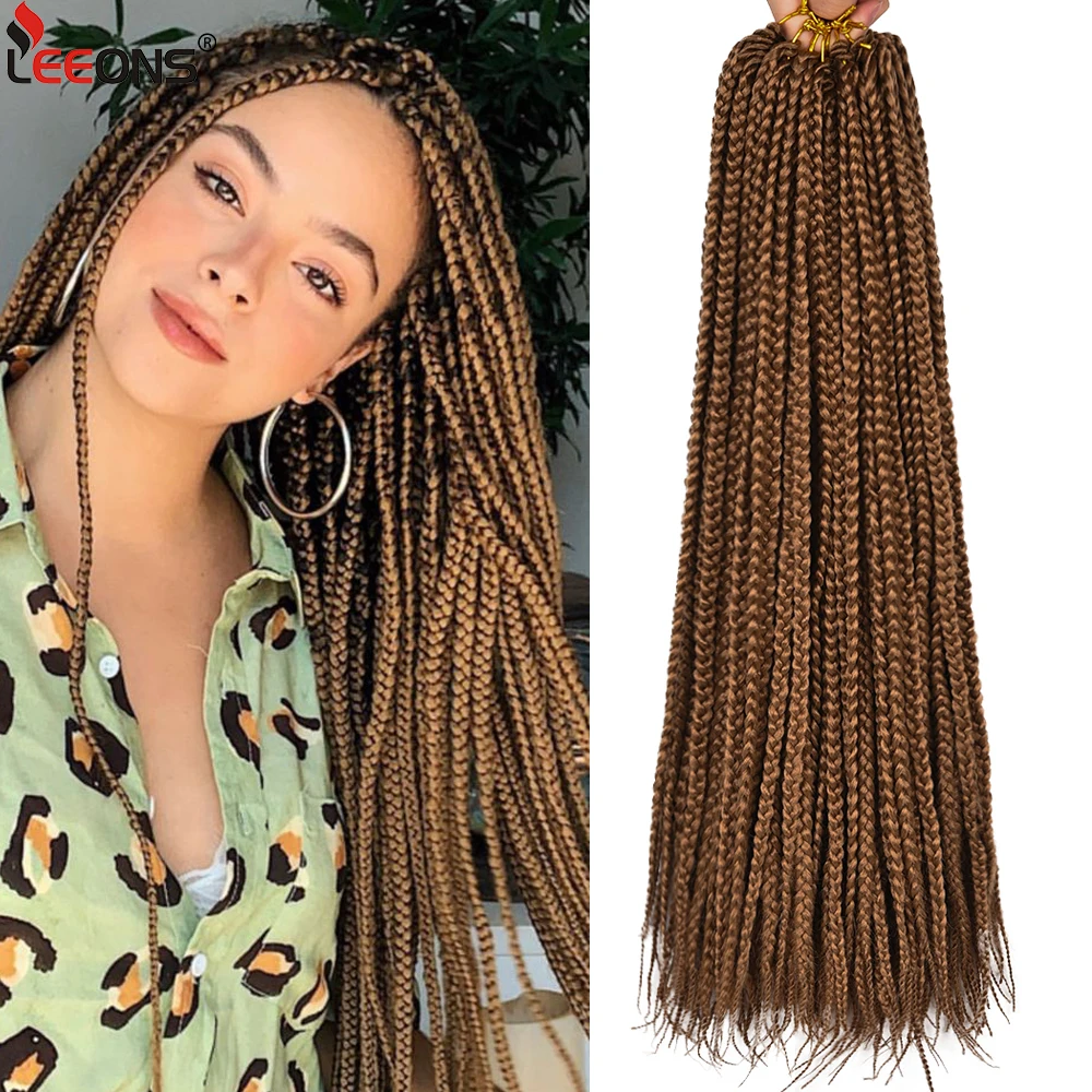 

Long Box Braids Crochet Hair Synthetic Box Braiding Hair Extensions Ombre Brown Braided Hair 3S Crochet Braids For Women