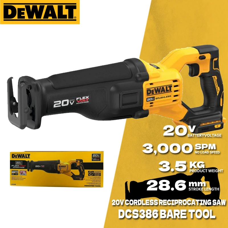 DEWALT Cordless Reciprocating Saw 20V FLEXVOLT Advantage Brushless Adjustable Speed Saber Saw Machine For Woodworking DCS386