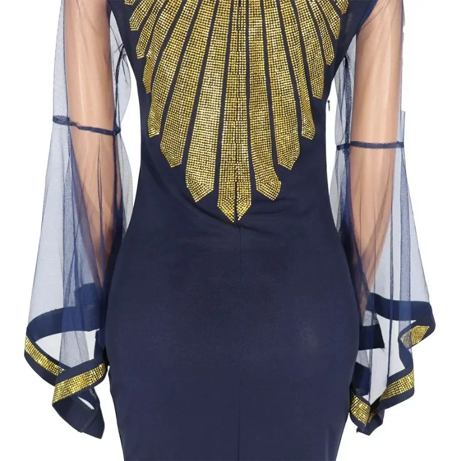 Африканское платье для мамы модное газовое с роговыми рукавами и горячими