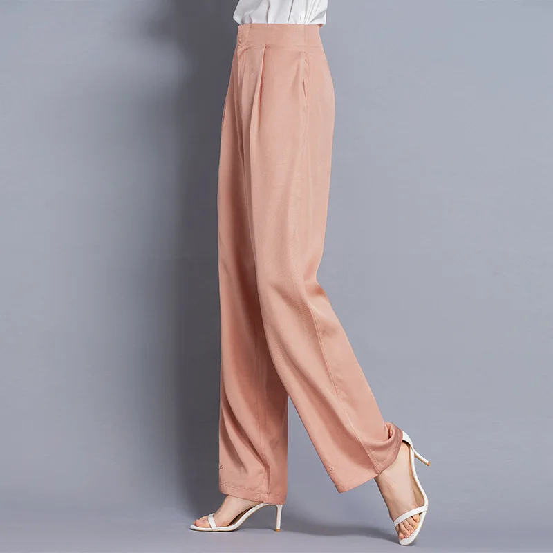 Casual Pants Womens Clothing 2022 Fashion Wide Leg Pants for Women Elegant 100% Mulberry Silk Trousers New Pantalon Femme LM711