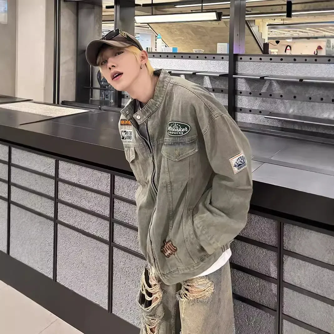 Универсальная джинсовая куртка для мужчин и женщин винтажный стильный Свободный