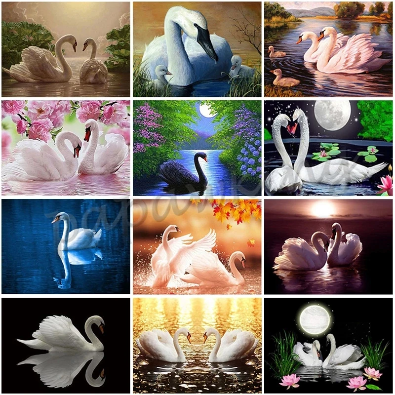 

Swan Lake 5D Diamond Painting Diy Landscape Diamond Embroidery Animal Cross Stitch Kit Square Drill Mosaic Rhinestone Home Decor