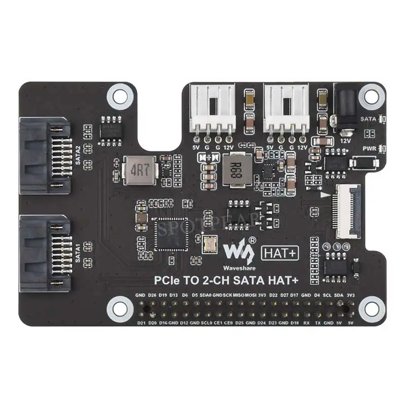 Фото Плата расширения Raspberry Pi 5 PCIe-SATA с EEPROM HAT+ Waveshare PCIe TO 2-CH SATA HAT+ №4