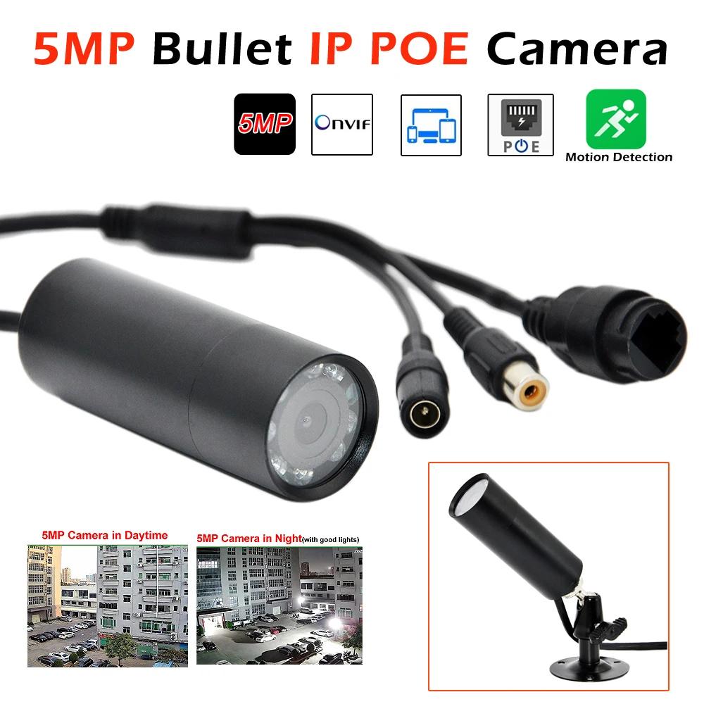 

HD 5MP Mini IP POE Camera Night Vision 1080P Motion Detection Micro Video IR Light H.265 Onvif Metal Bullet Surveillance CCTV Ca