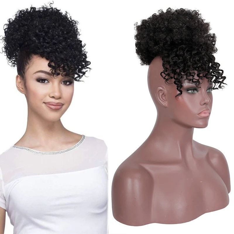 Synthetic Afro Kinky Curly Hairpiece Hair Hair Bun Puff  Clip In  Toupees Hair Extensions For Women Natural Black