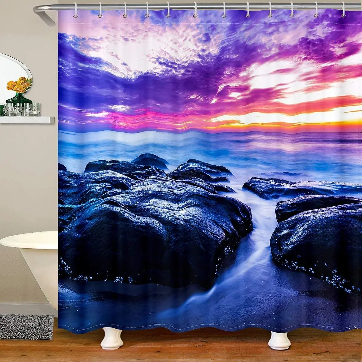 Тропическая занавеска для душа экзотический Закат над морем декор из кокосовой