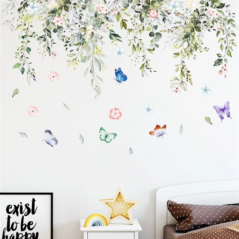 Красивые наклейки на стену с цветами листьями винограда бабочкой для магазина