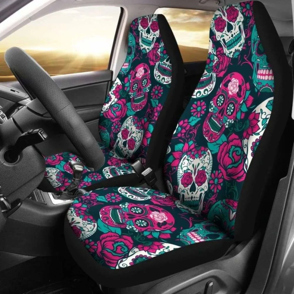 

Gretta Skully Car Seat Covers Sugar Skull Pinkish,Pack of 2 Universal Front Seat Protective Cover