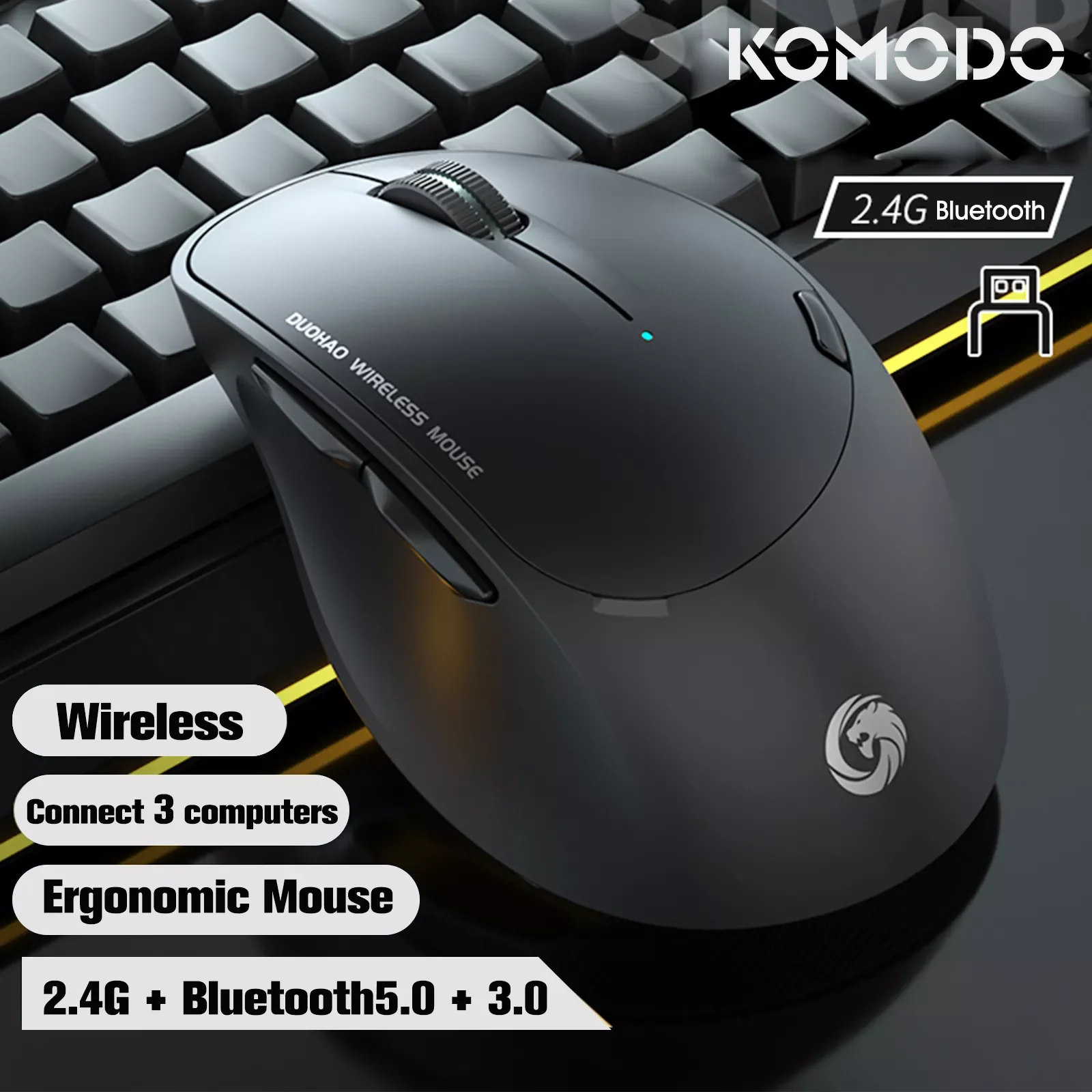 

Connect 3 computers Wireless Mouse Game Ergonomic Mouse RGB Optical Bluetooth connection USB Mice For Windows