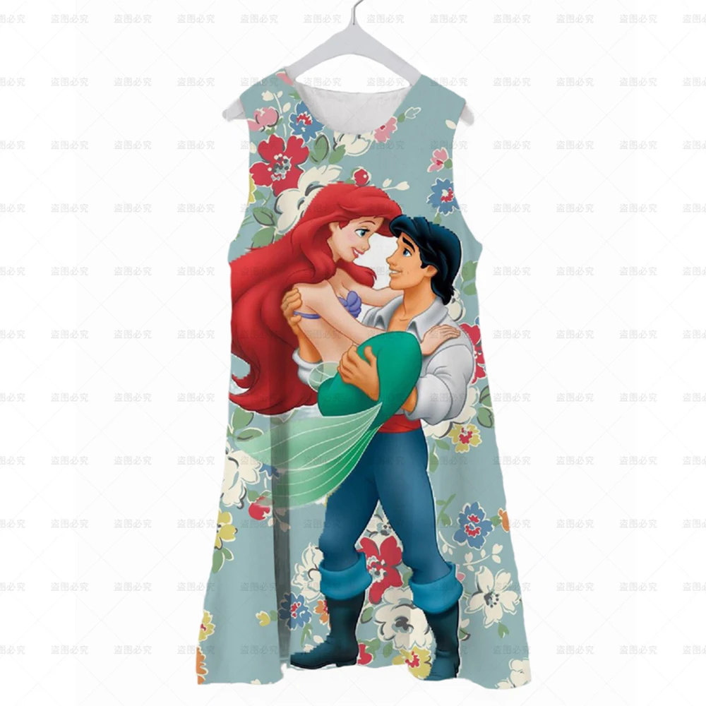 

Новинка 2023, детская одежда Disney, летняя повседневная Милая юбка, юбка с круглым вырезом и коротким рукавом, Белоснежное платье с принтом