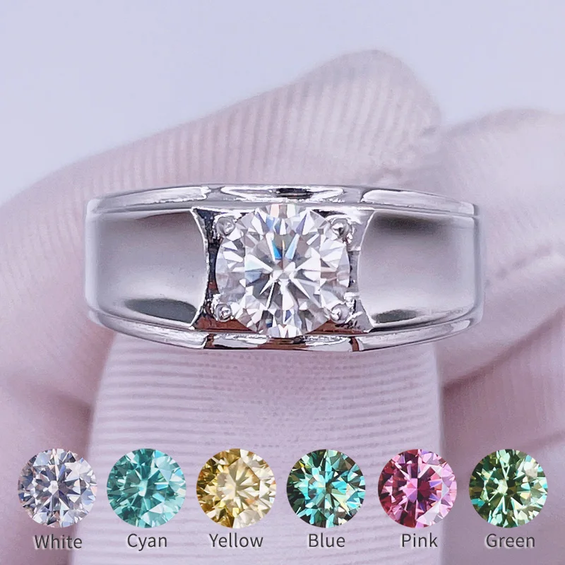 

Мужское кольцо матового дизайна с мусанитом, роскошные ювелирные изделия, голубое, розовое, желтое, зеленое, голубое обручальное мужское кольцо, бриллиант, серебро 925 пробы