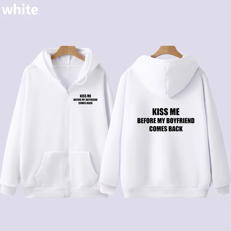 Y 2k толстовка на молнии с надписью Kiss Me Before My Boy Return повседневный спортивный стиль