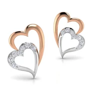 fashion women gold plated two color white zircon diamond double heart stud earring for women jewelry bridal lady earrings