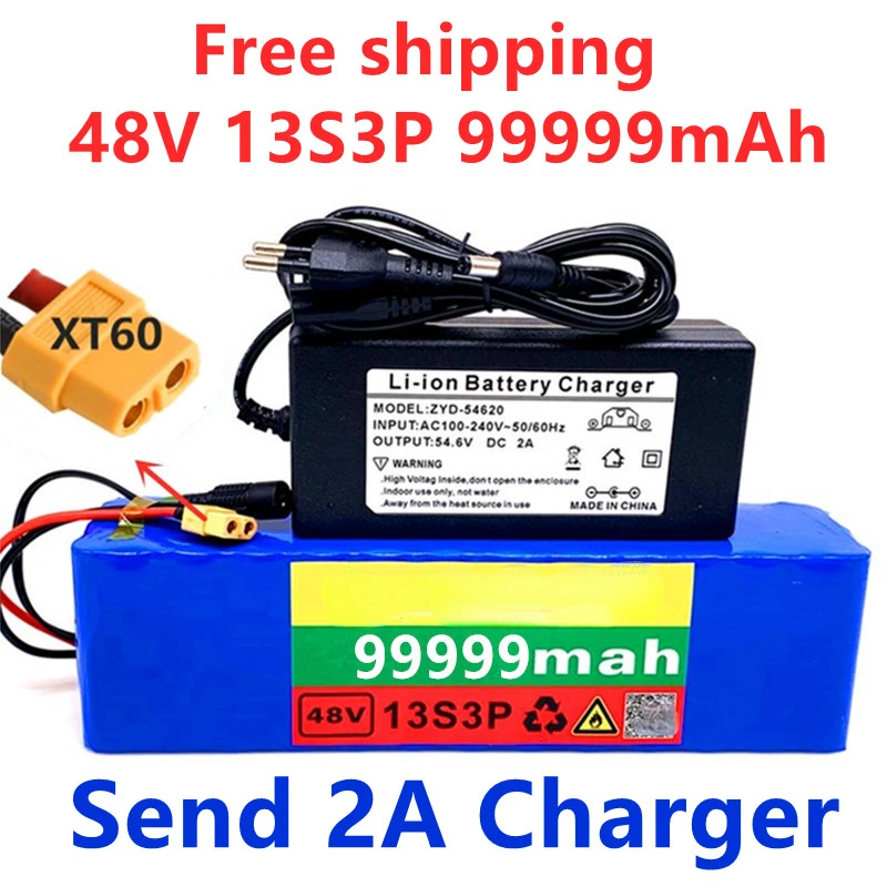 

The new 48v1000w 13s3p XT6048V lithium ion battery pack 9999mah is suitable for 54.6V electric bicycle scooter with BMS charger