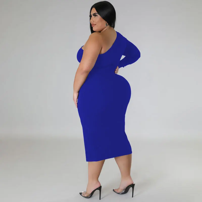 2023 Spring Women Dress Zipper Hollow Out One Shoulder Fashion Elegant Cloth Female Luxury Gown Plus Size Evening Party Dress