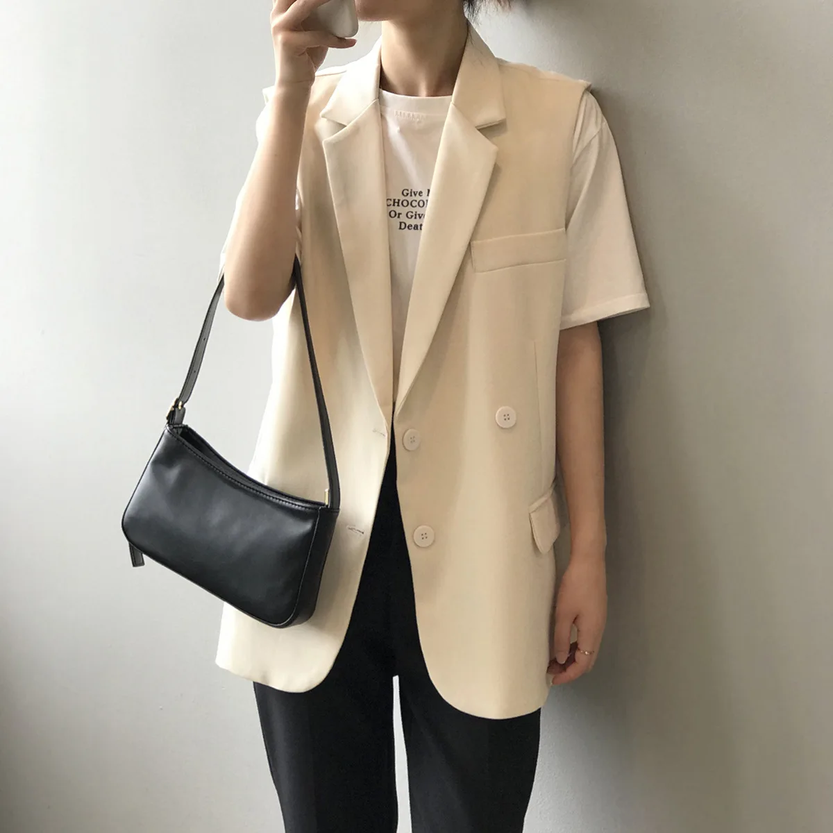 

2022 Spring New Suit Vest Female Long Section Korean Version Of The Loose Shoulder Sleeveless Horse Clip Jacket