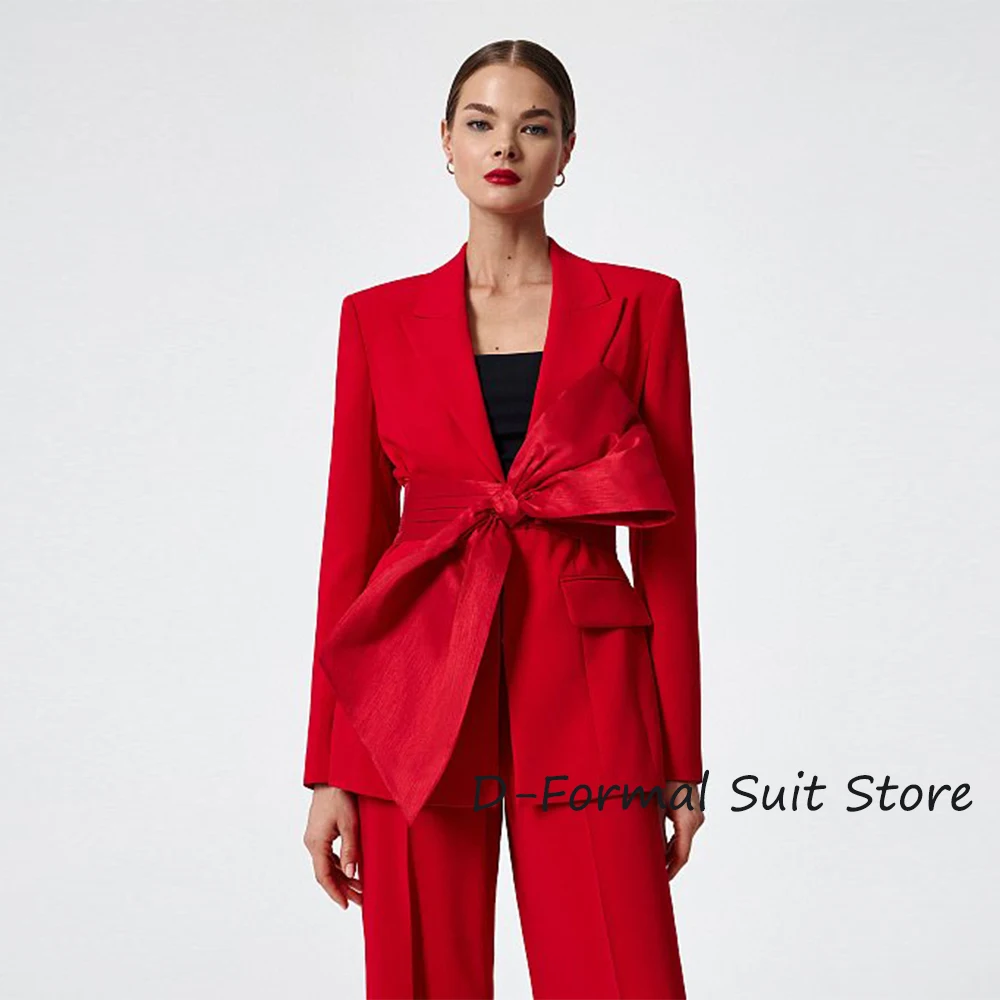 Women's 2-Piece High Street Suit Tailored Tailored Pointed Lapel Party Tuxedo Pants Set Womens Clothing Dresses for Prom Top Red