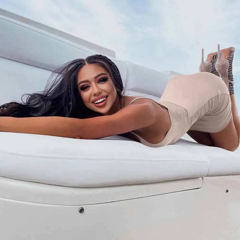 

Chic Lady Dress Open Back Stretchy Bodycon Dress Body-Shaping Spaghetti Straps Club Dress