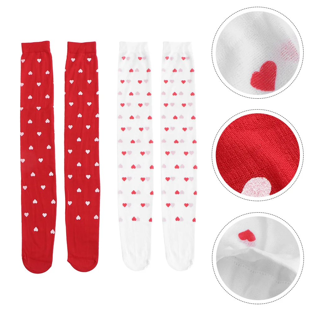 

2 Pairs Valentine's Day Stocking Long Socks Heart Pattern Woman Stocking