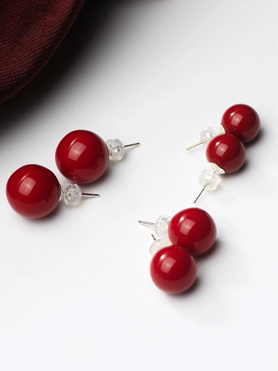 925 серебряных игл французские серьги в стиле ретро винно-красные национальные