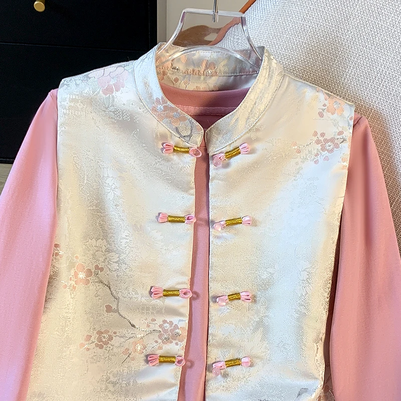 Новый китайский жилет нижняя рубашка комплект из двух предметов с пряжкой