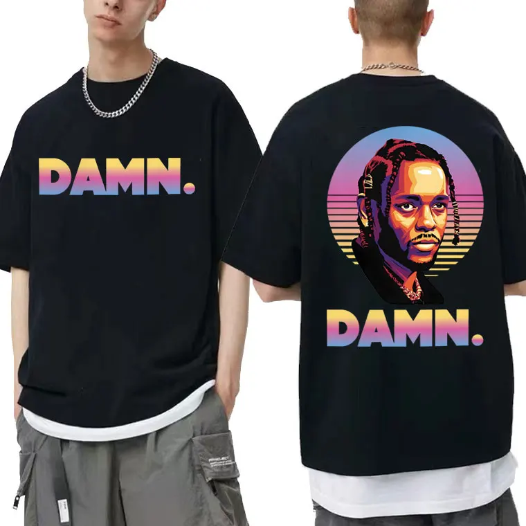

Rapper Kendrick Lamar DAMN Album Double Sided Print Tshirt Men Women Hip Hop Loose T-shirts Man Vintage O Collar Oversized Tees