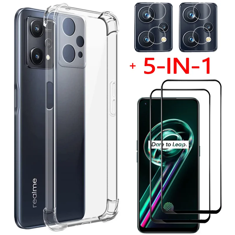 

5-in-1, Glass + Case for Realme 9 Pro Soft Clear Shockproof Silicone Phone Cases Realme9 5G Oppo Realmi 9Pro Cover Realme 9 Pro