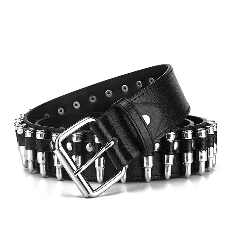 Hollow Bullet Decoration Belt Fashion Ladies Leather Studded Gift Man's Goth Rock Wild Adjustable Women Punk Black Belt