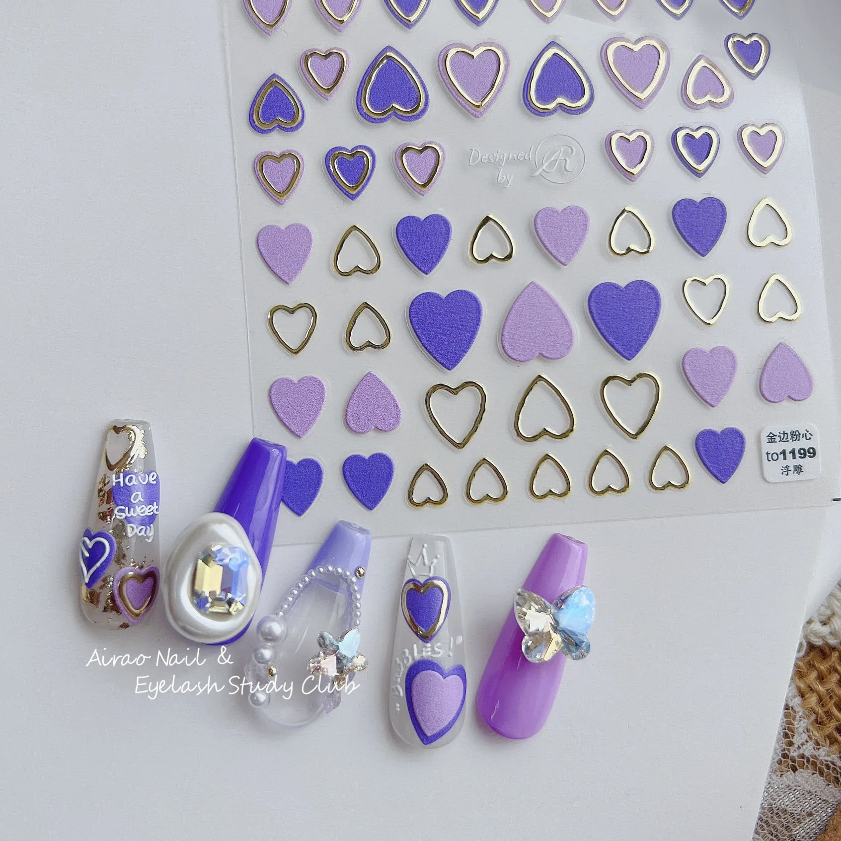 

Love Heart Design Nail Sticker 5D Art Decorations Press on Nails Decals Adhesive Sticker Wraps Tip Decoration Manicure Nails