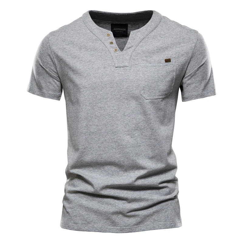 

2022 V-neck Casual T-shirt Men Clothing Tops Tees Summer Fashion Trend Sports T-shirt Slim Fit Cotton Pocket Mens Streetwear EU