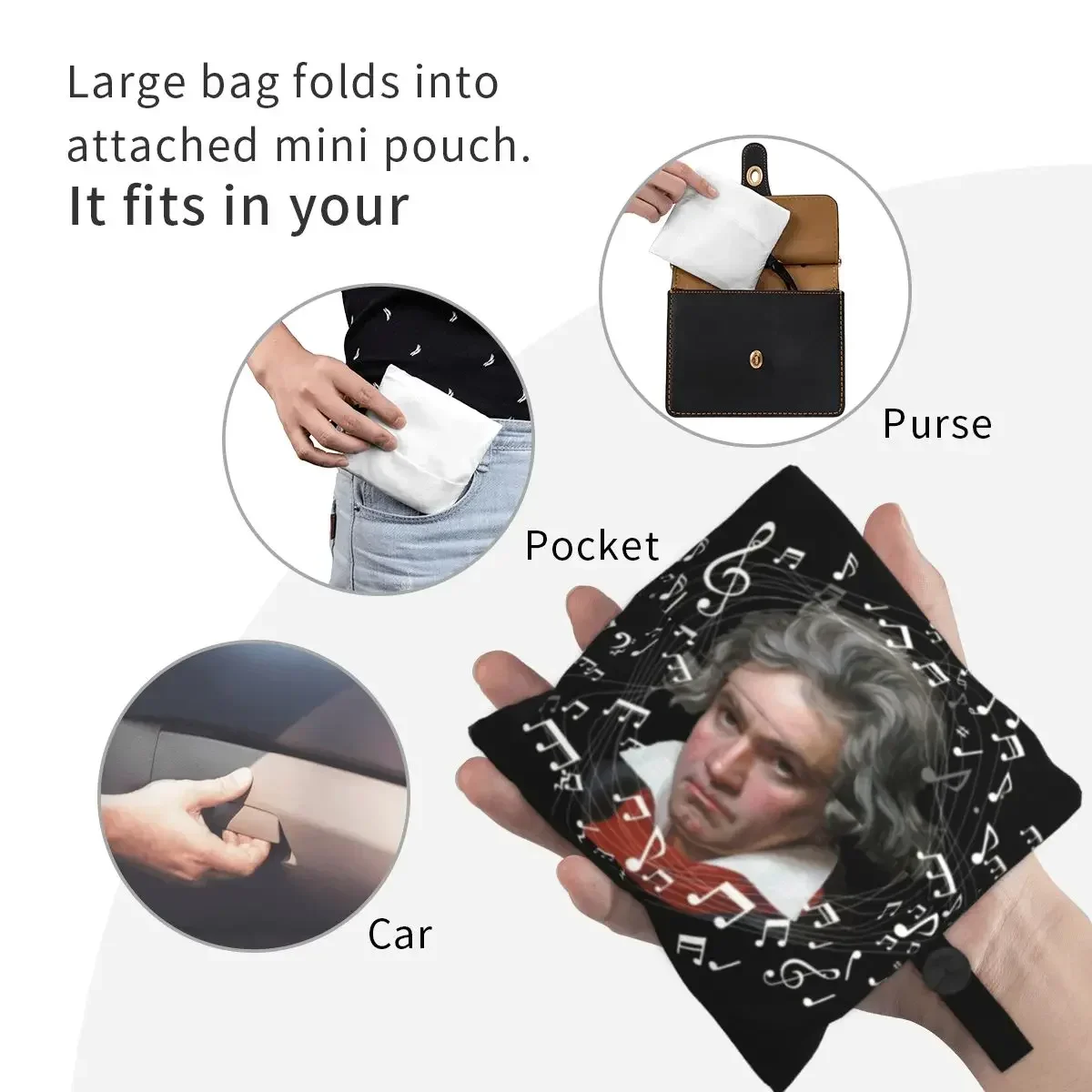 Пользовательский Beethoven с летающими музыкальными нотами сумка для покупок