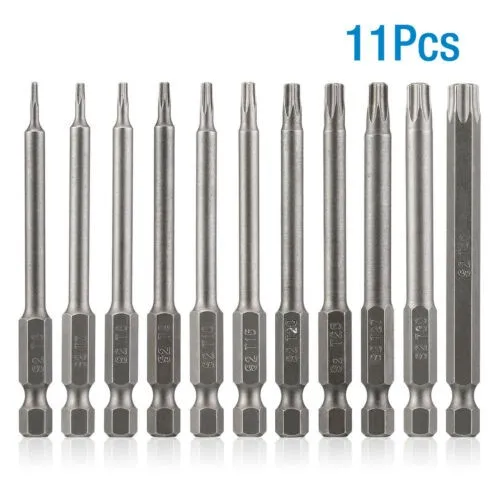 

11pcs 75mm Bit Set Hex Shank Magnetic Head Screw Driver Torx S2 Steel T6/T7/T9/T10/ T30/T40 Bits For Electric Screwdrivers Tool